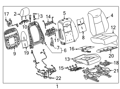 2019 Cadillac XT5 Passenger Seat Components Seat Cushion Pad Diagram for 84398548