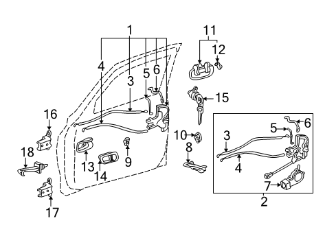 2001 Toyota Tundra Front Door Handle, Inside Diagram for 69205-0C010-B1