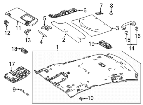 2022 Toyota Mirai Interior Trim - Roof Pad Diagram for 63356-62020