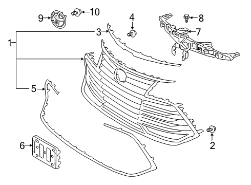2022 Toyota Avalon Grille & Components Grille Bracket Diagram for 53101-07120