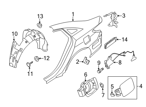 2012 Hyundai Sonata Fuel Door Rear Wheel Guard Assembly, Left Diagram for 86821-3Q501