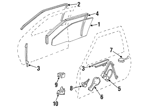 1990 Cadillac Fleetwood Door Glass & Hardware Lower Sash Diagram for 20746948