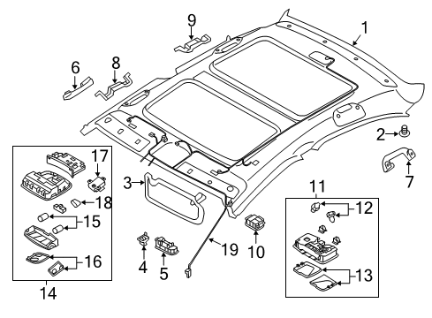 2012 Hyundai Sonata Sunroof Overhead Console Lamp Assembly Diagram for 92810-4R000-YDA