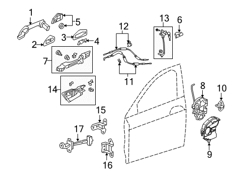 2013 Acura ZDX Front Door Cable, Front Door Lock Diagram for 72133-SZN-A01