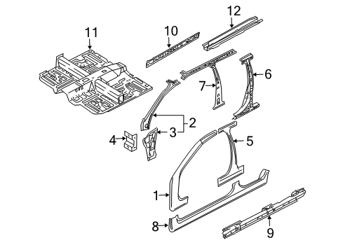 2003 Kia Spectra Center Pillar, Hinge Pillar, Rocker, Floor & Rails Panel Assembly-Front Floor Diagram for 0K2NA53600C