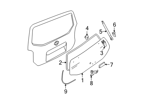 2009 Nissan Pathfinder Lift Gate - Glass & Hardware Bracket-Back Door Stay, LH Diagram for 90459-EA500