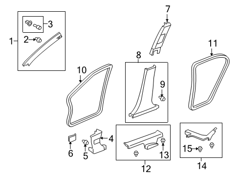 2010 Honda Accord Crosstour Interior Trim - Pillars, Rocker & Floor Garnish Assy., R. FR. Pillar *YR412L* (BRIGHT IVORY) Diagram for 84101-TP6-A01ZB