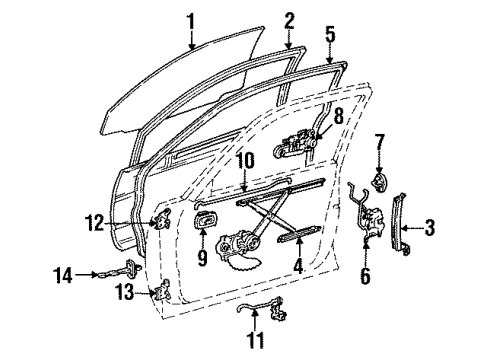 1995 Toyota Paseo Glass - Door Frame Sub-Assy, Front Door, Rear Lower LH Diagram for 67404-16092