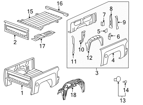 2012 Chevrolet Silverado 1500 Pick Up Box Components Outer Panel Diagram for 15165533