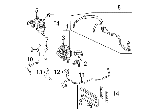 2007 Hyundai Tucson P/S Pump & Hoses, Steering Gear & Linkage Tube-Return Diagram for 57566-2E000