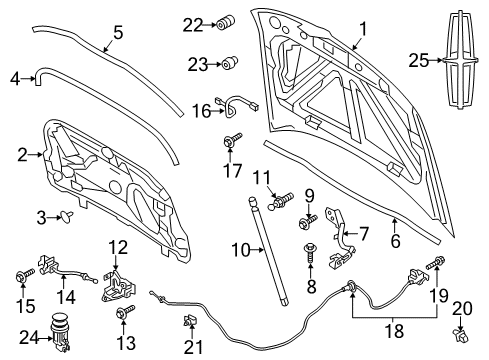 2015 Lincoln MKS Hood & Components, Exterior Trim Release Cable Diagram for AA5Z-16916-A