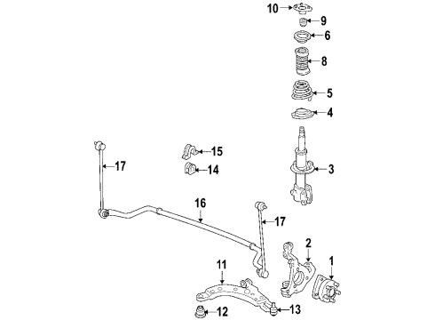 2008 Pontiac Grand Prix Front Suspension Components, Lower Control Arm, Stabilizer Bar Insulator-Front Stabilizer Shaft Diagram for 10444064