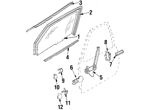 1993 Chevrolet Cavalier Front Door Hardware, Glass & Hardware Sealing Strip Asm-Front Side Door Window Inner Diagram for 22574235