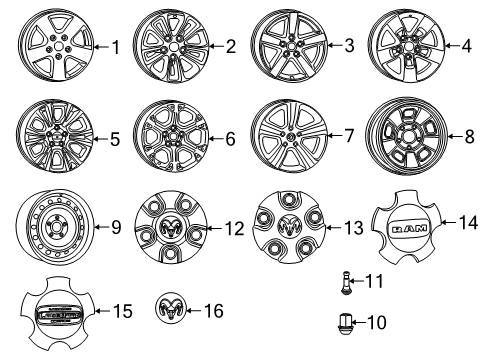 2018 Ram 1500 Wheels, Covers & Trim Aluminum Wheel Diagram for 5UR341XFAA