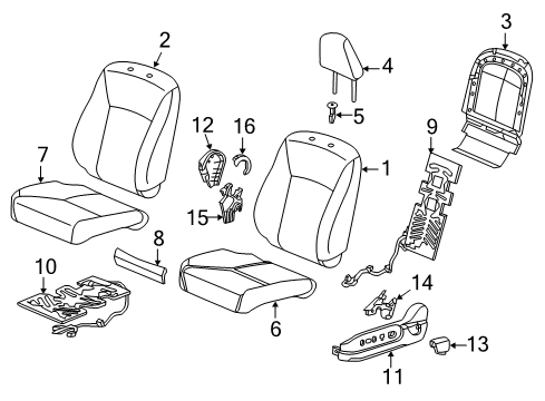 2016 Honda Accord Driver Seat Components Pad, L. FR. Seat-Back Diagram for 81527-T3V-A11