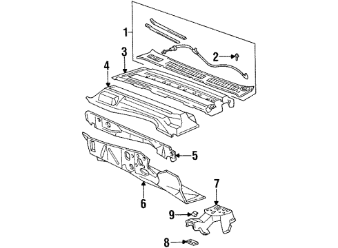 1999 Buick Riviera Cowl Column Bracket Nut Diagram for 25606907