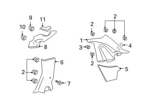 2003 Ford Focus Interior Trim - Quarter Panels Roof Trim Diagram for YS4Z-5452019-AAA