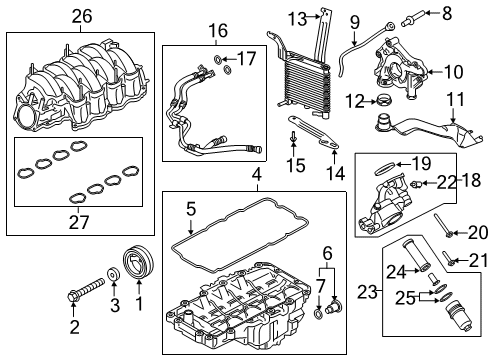 2018 Ford Mustang Engine Parts, Mounts, Cylinder Head & Valves, Camshaft & Timing, Variable Valve Timing, Oil Pan, Oil Pump, Balance Shafts, Crankshaft & Bearings, Pistons, Rings & Bearings Adapter Diagram for KR3Z6881C