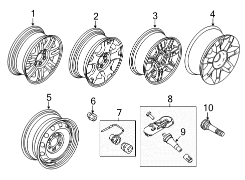 2009 Ford F-150 Wheels Wheel, Alloy Diagram for 9L3Z-1007-D