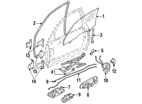 1995 Honda Civic Door - Glass & Hardware Rod, R. Inside Diagram for 72131-SR0-A01