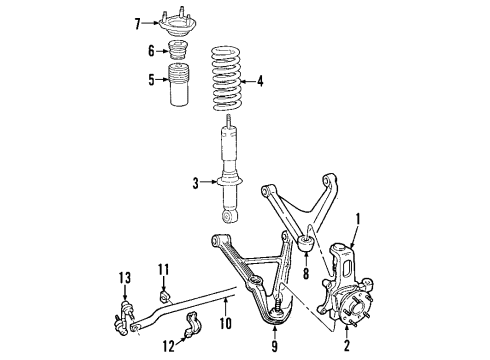 2009 Pontiac Solstice Front Suspension Components, Lower Control Arm, Upper Control Arm, Stabilizer Bar Strut Diagram for 19133551