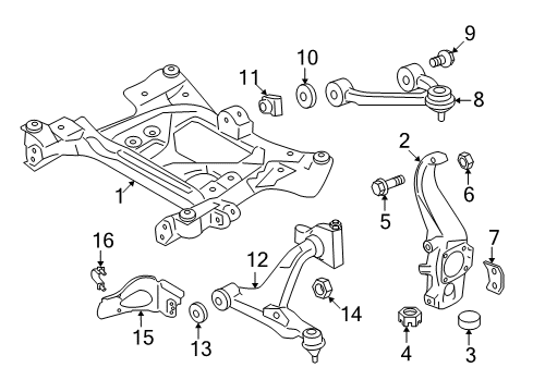 2021 Nissan GT-R Front Suspension Components, Lower Control Arm, Upper Control Arm, Stabilizer Bar Nut Diagram for 54588-1BA2A