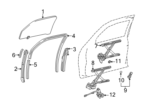 2000 Toyota Tundra Front Door Glass Run Diagram for 68143-0C010