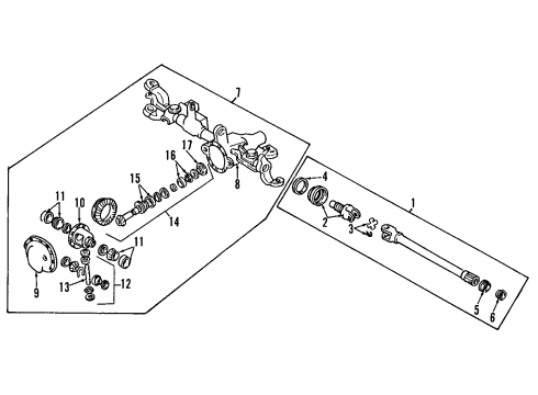 1994 Jeep Grand Cherokee Front Axle, Differential, Propeller Shaft Axle Shaft Front Driver Left Side Hand Diagram for 4874307