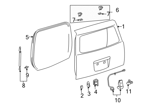 2004 Scion xB Lift Gate Lift Cylinder Diagram for 68960-59035