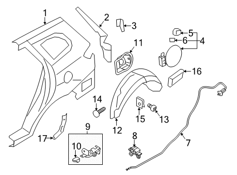 2011 Hyundai Santa Fe Fuel Door Housing Assembly-Fuel Filler Diagram for 71590-0W500