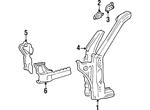 1997 Toyota Paseo Hinge Pillar Inner Pillar Diagram for 61107-16030