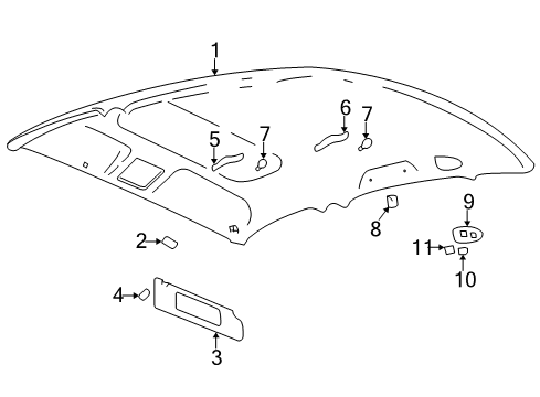 2000 Cadillac Seville Interior Trim - Roof Lamp Asm, Roof Rail Rear Courtesy & Reading *Pewter Diagram for 12481075