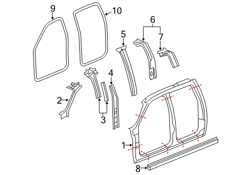 2010 GMC Sierra 1500 Uniside Panel Asm-Center Pillar Inner Lower Diagram for 20957779