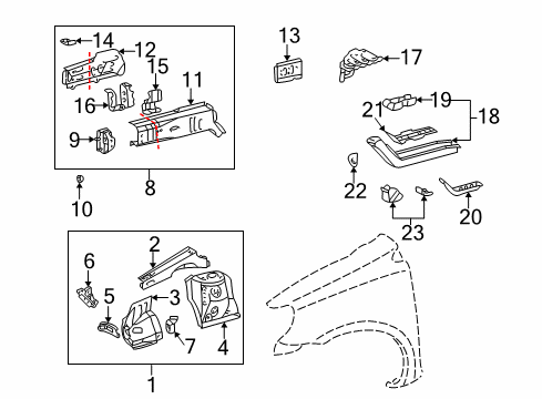 Diagram for 2003 Toyota Echo Structural Components & Rails 