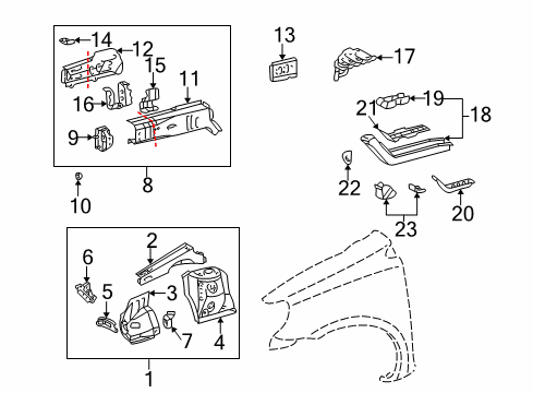 2003 Toyota Echo Structural Components & Rails Upper Tie Bar Seal Diagram for 53292-47010