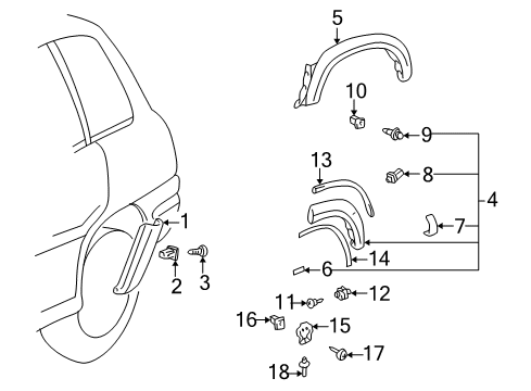 1999 Toyota RAV4 Exterior Trim - Quarter Panel Body Side Molding Diagram for 75651-42901
