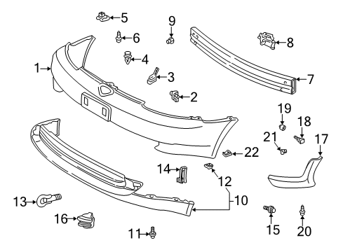 2002 Toyota Echo Front Bumper Bumper Cover Side Support Diagram for 52116-52010