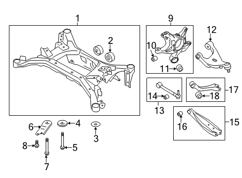 2017 Toyota 86 Rear Suspension Components, Lower Control Arm, Upper Control Arm, Stabilizer Bar Suspension Crossmember Bushing Diagram for SU003-01008