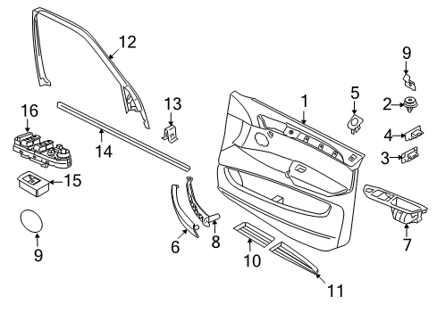2009 BMW X5 Front Door Cover, Window Frame, Door Front Left Diagram for 51337129711