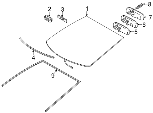 2011 Toyota Prius Windshield Glass, Reveal Moldings Mirror Assy, Inner Rear View Diagram for 87810-0W260