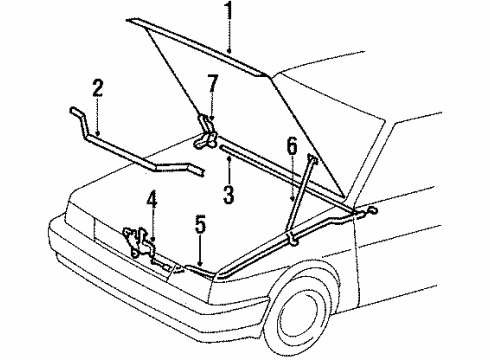1988 Toyota Tercel Hood & Components Support Rod Diagram for 53440-16020