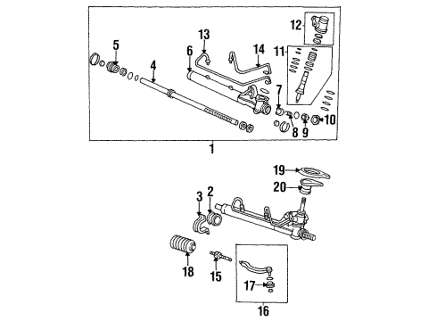 1996 Honda Civic del Sol Steering Column & Wheel, Steering Gear & Linkage Rack, Steering Diagram for 53626-SR2-G01