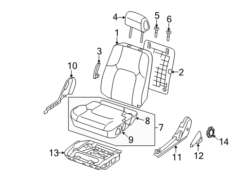 2009 Nissan Xterra Driver Seat Components Knob-Lifter Lever Diagram for 87346-EA00A