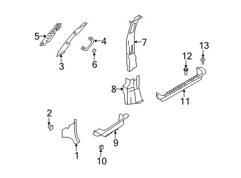 2010 Ford E-350 Super Duty Interior Trim - Pillars, Rocker & Floor Rear Sill Plate Diagram for F7UZ-1513228-AAB