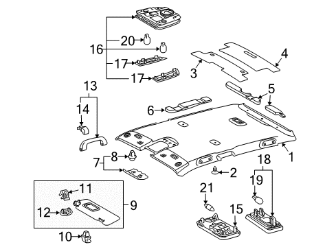 2011 Toyota Prius Bulbs Map Lamp Assembly Diagram for 81260-47090-B0