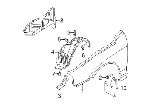2002 Hyundai Elantra Fender & Components Front Wheel Guard Assembly, Right Diagram for 86812-2D000