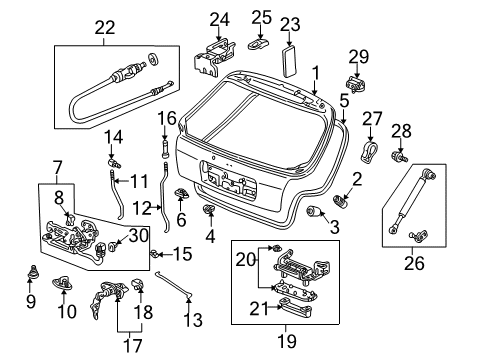 1999 Honda Civic Fuel Door Tailgate Diagram for 68100-S00-A03ZZ