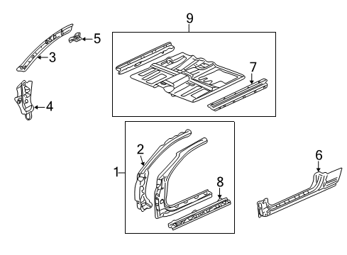 2005 Acura RSX Hinge Pillar, Rocker Panel, Floor & Rails Floor, Front Diagram for 65100-S6M-H50ZZ