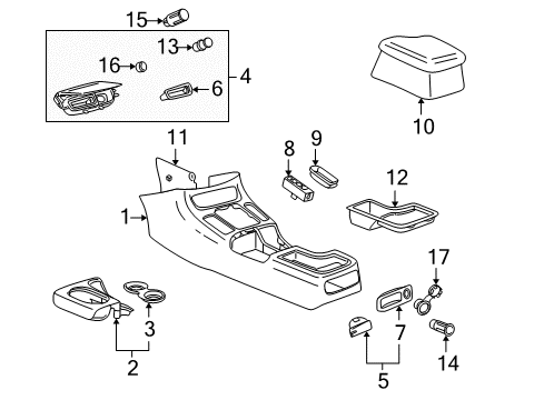 2002 Saturn L100 Center Console Console, Front Floor *Medium Duty Dark Oak Diagram for 10376892