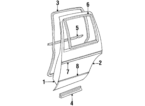 1989 Cadillac Fleetwood Rear Door & Components, Exterior Trim MOLDING, Rear Side Door Trim Finish Diagram for 20731473